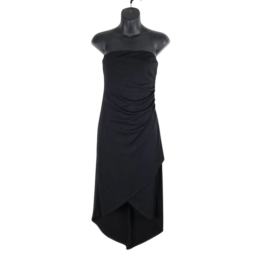 Vtg City Triangles Black Strapless Ruched Asymmetrical Hi-Low Dress M HOCO Y2K‎